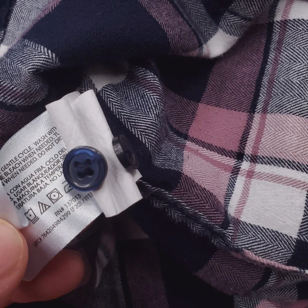 Orvis Shirt Womens Large Blue Pink Flannel Plaid Tartan Lightweight Camp Cabin